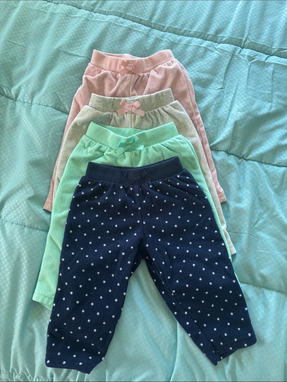 Girls 4-Pack Cozy Fleece Pants - Pink, Mint, Cream, Navy Polka Dot